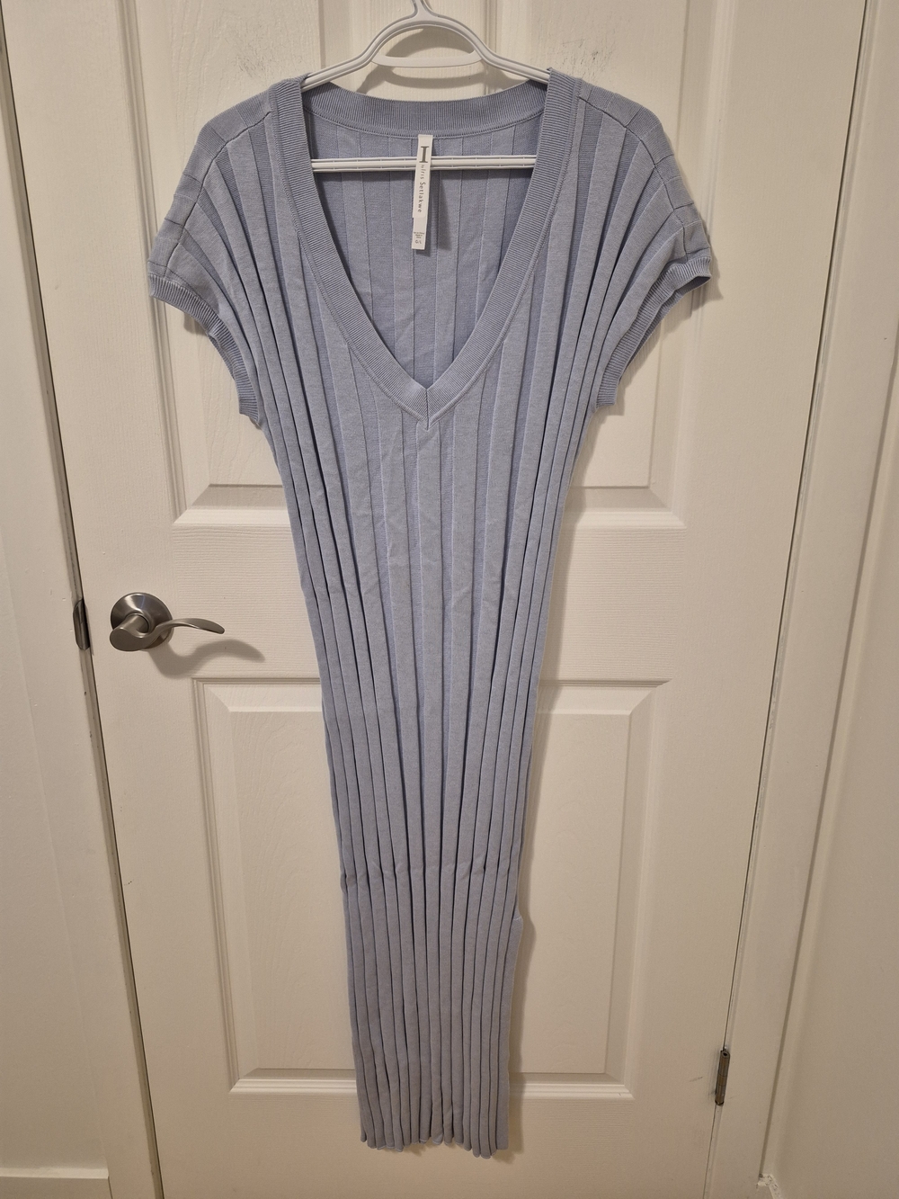 Iris Setlakwe Light Blue Ribbed V-Neck Midi Dress